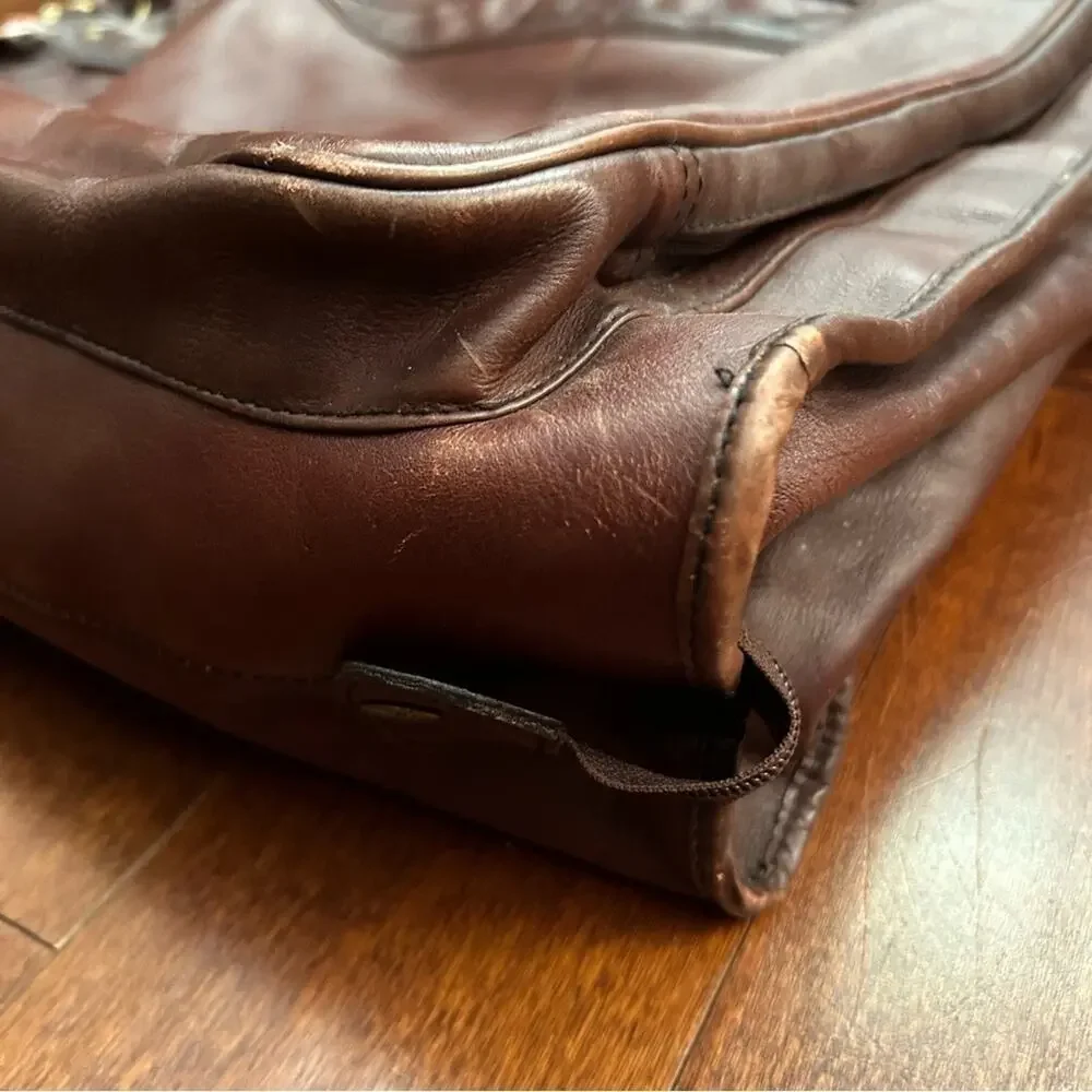 Hidesign Brown Leather Travel Bag, Tag Shows it Belonged to Denver Broncos Coach